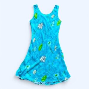Y2K Turquoise Floral Fit & Flare Sleeveless Midi Dress